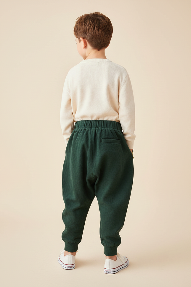 Pantalon Baggy Vert Ample Coton Enfant Décontracté - Toile - vue 2