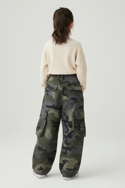 Pantalon Baggy Camouflage Vert Ample Cargo Enfant - Molleton - vue 2