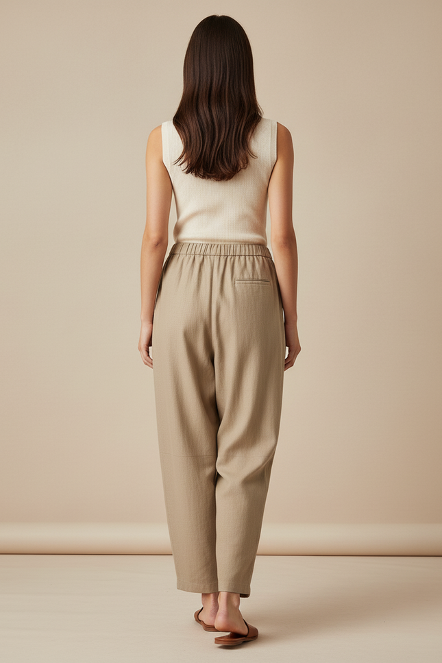 Pantalon Baggy Beige Lin Ample Confortable Femme - vue 2