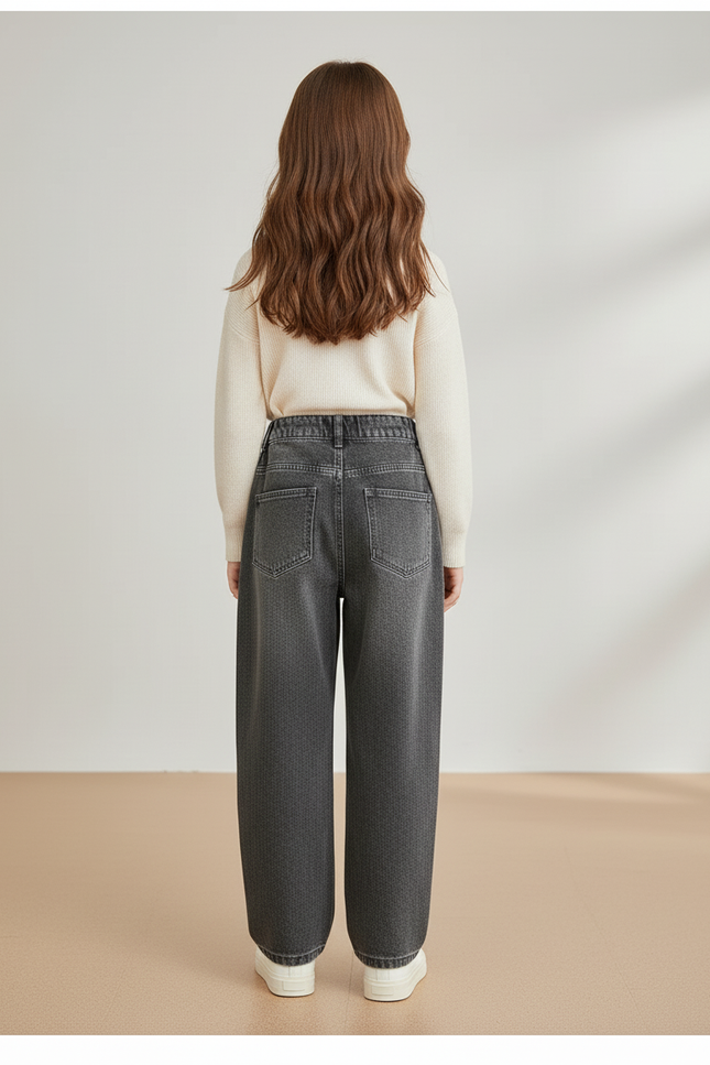 Pantalon Baggy Denim Gris Ample Décontracté Fille - Jean - vue 2