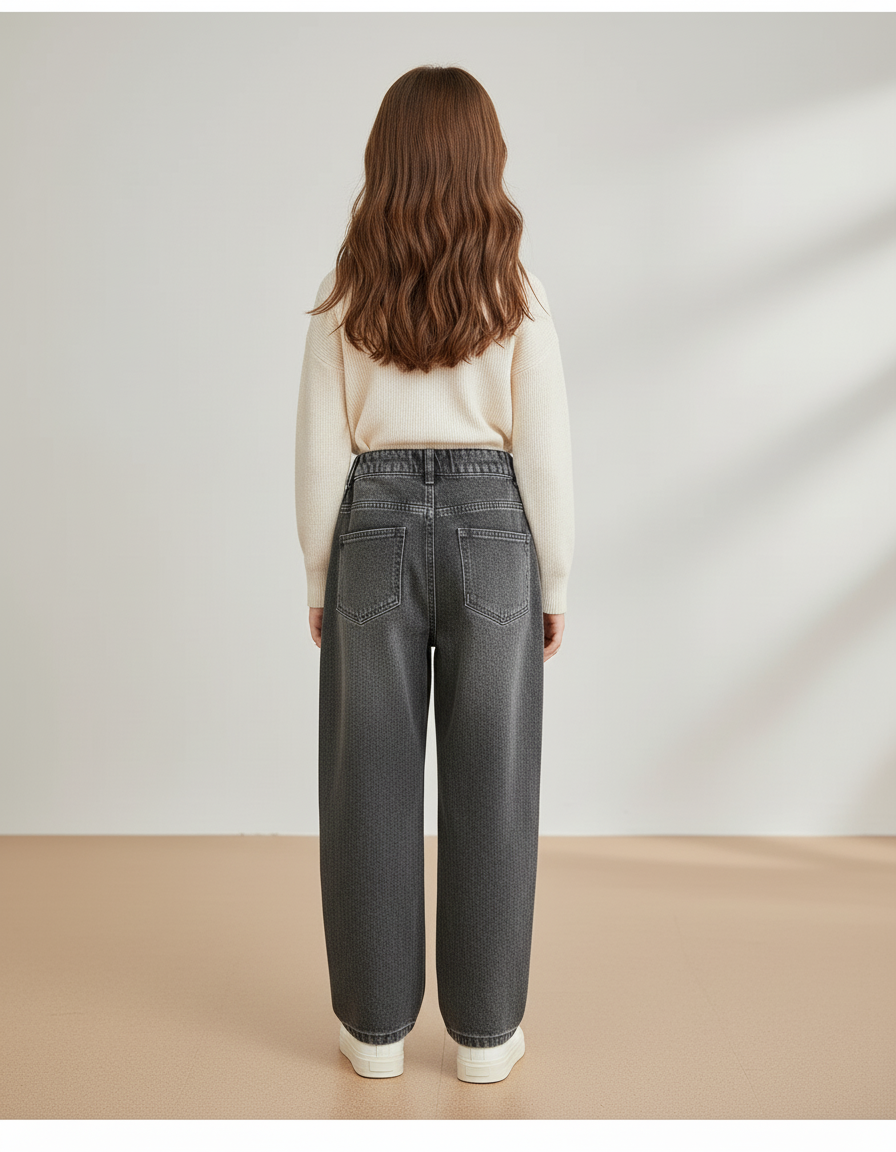 Pantalon Baggy Denim Gris Ample Décontracté Fille - Jean - vue 2