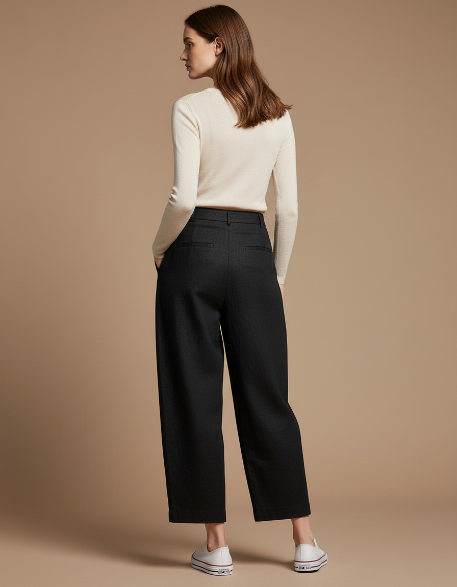 Pantalon Baggy Noir Ample Lin Décontracté Fluide - vue 2