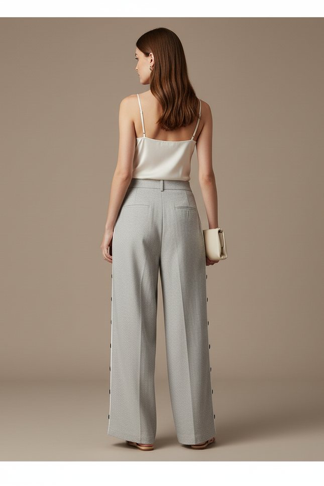 Pantalon Baggy Gris Ample Boutons Latéraux Sport Femme - Molleton - vue 2