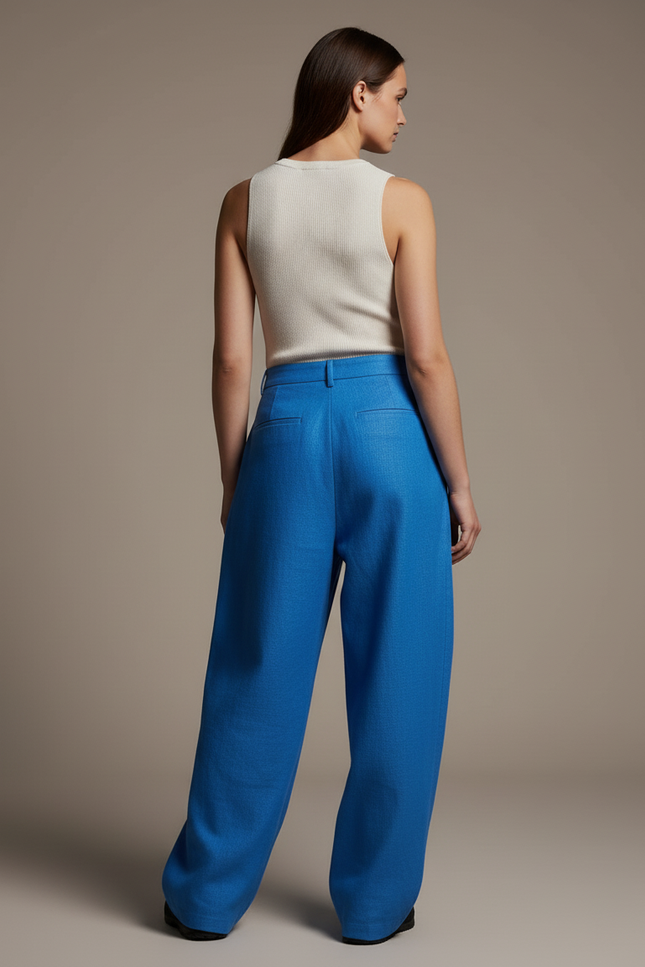 Pantalon Baggy Bleu Ample Plissé Décontracté Femme - Lin - vue 2