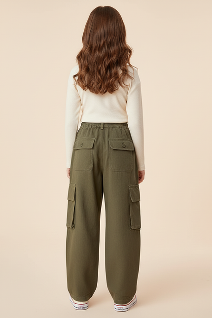 Pantalon Baggy Vert Kaki Ample Décontracté Cargo Enfant - Toile - vue 2