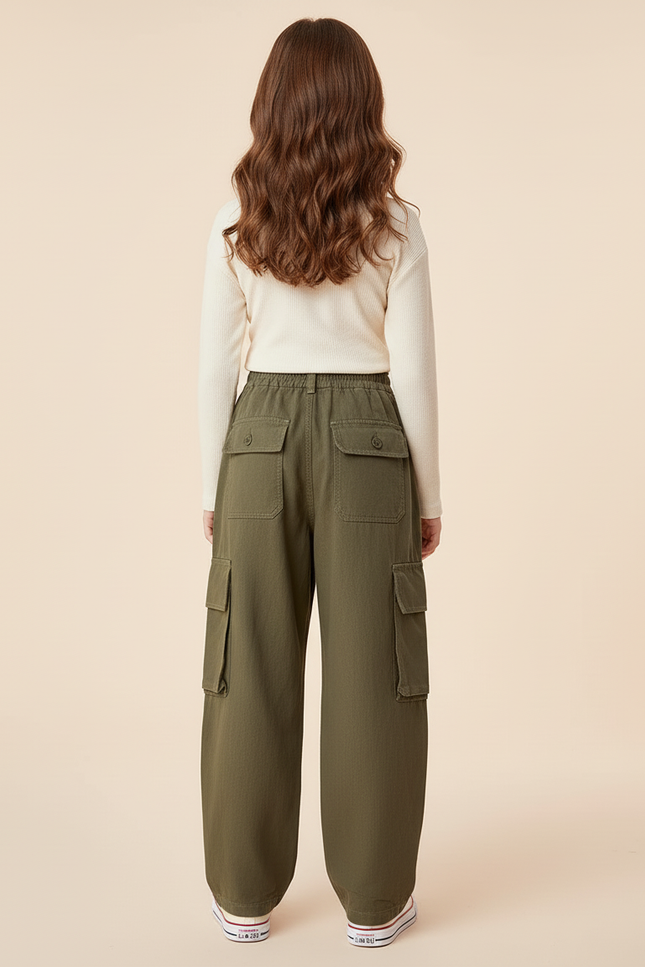 Pantalon Baggy Vert Kaki Ample Décontracté Cargo Enfant - Toile - vue 2
