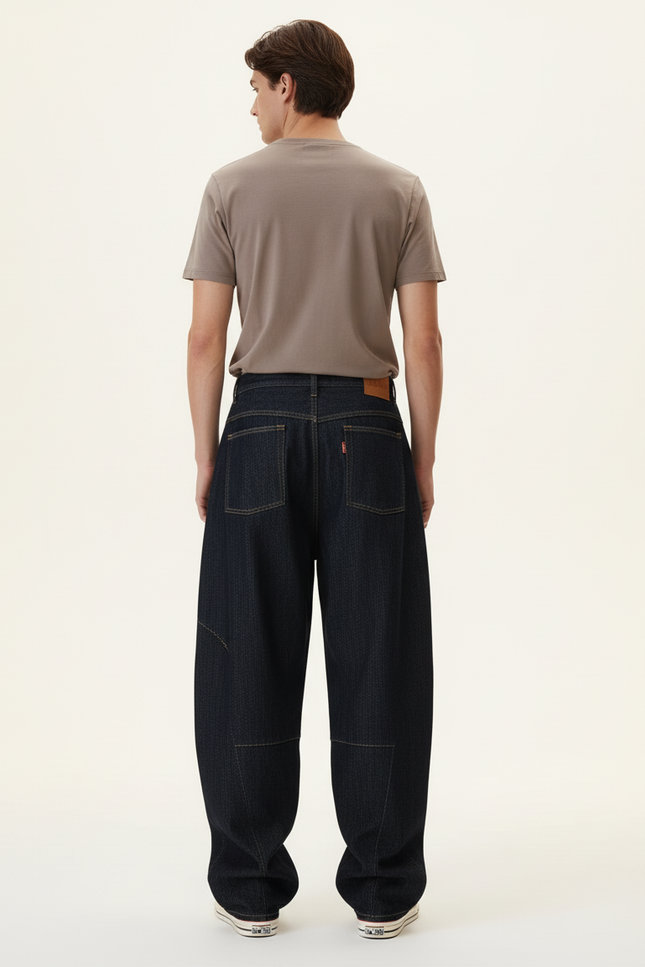 Pantalon Baggy Denim Large Plaid Unisexe - Marine Jean - vue 2