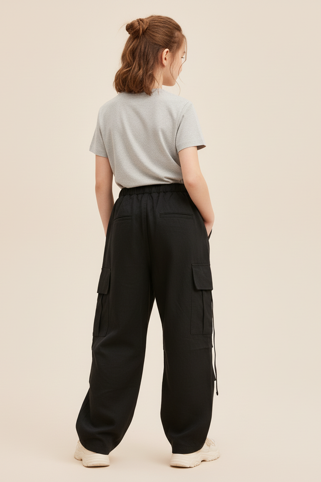 Pantalon Baggy Noir Ample Cargo Fille Décontracté - Toile - vue 2