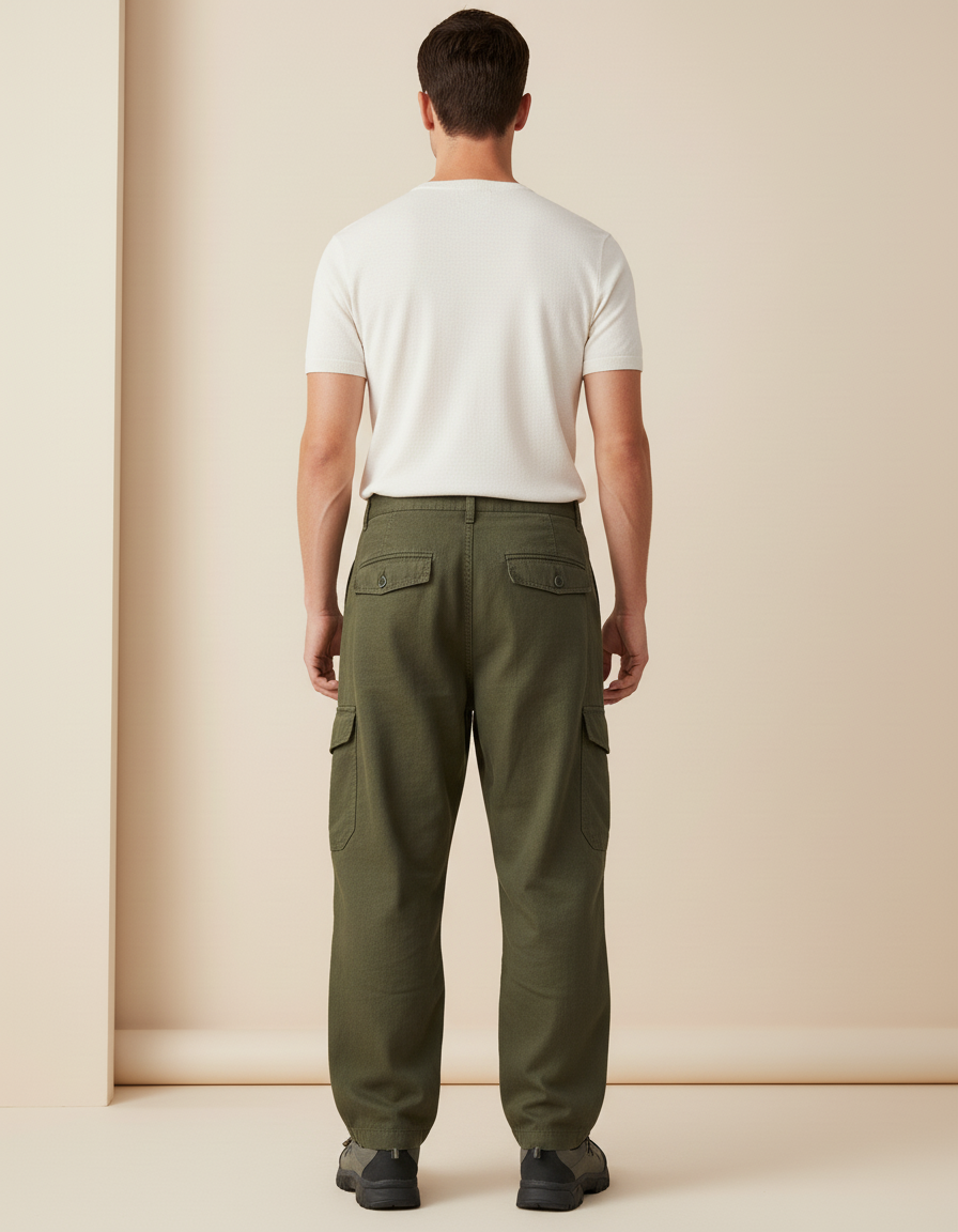 Pantalon Baggy Kaki Coton Ample Cargo Homme - Toile - vue 2