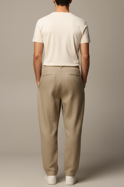 Pantalon Baggy Beige Lin Plissé Décontracté Homme - vue 2