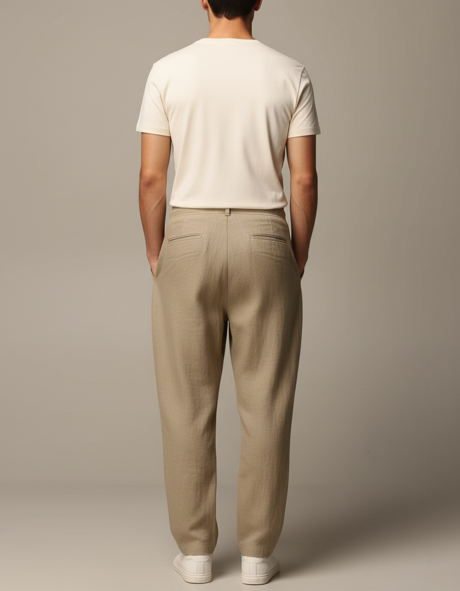 Pantalon Baggy Beige Lin Plissé Décontracté Homme - vue 2