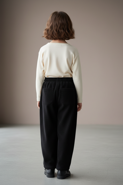 Pantalon Baggy Noir Côtelé Ample Décontracté Enfant - Cordé - vue 2