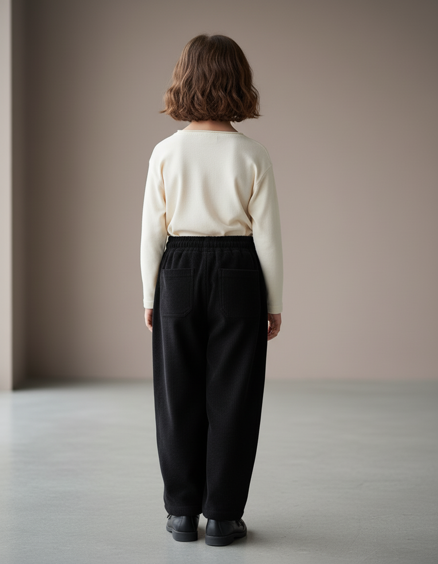Pantalon Baggy Noir Côtelé Ample Décontracté Enfant - Cordé - vue 2