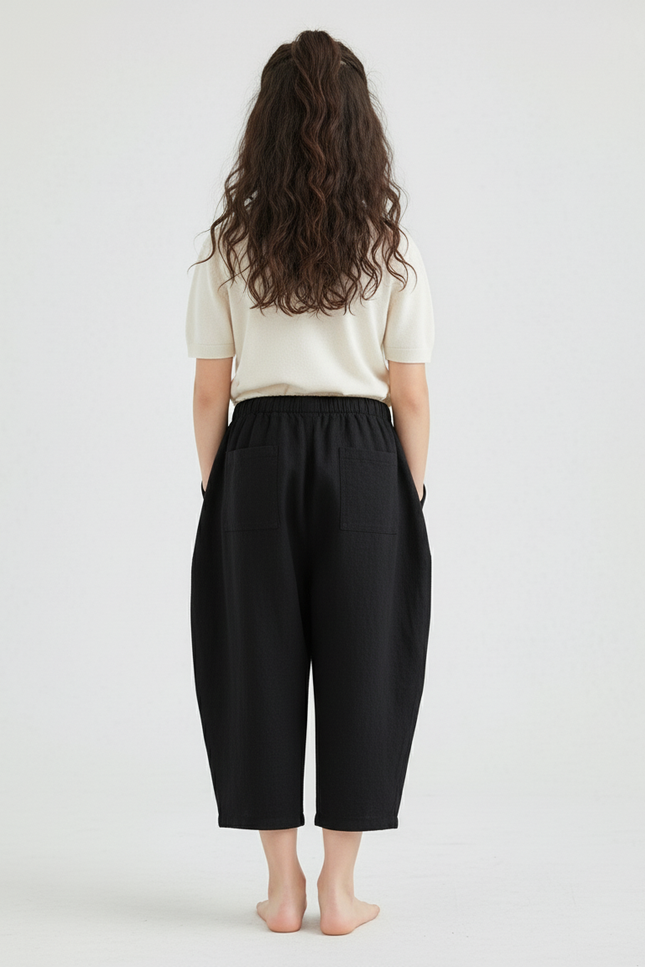 Pantalon Baggy Noir Lin Ample Enfant Décontracté - vue 2