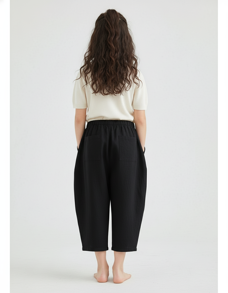Pantalon Baggy Noir Lin Ample Enfant Décontracté - vue 2