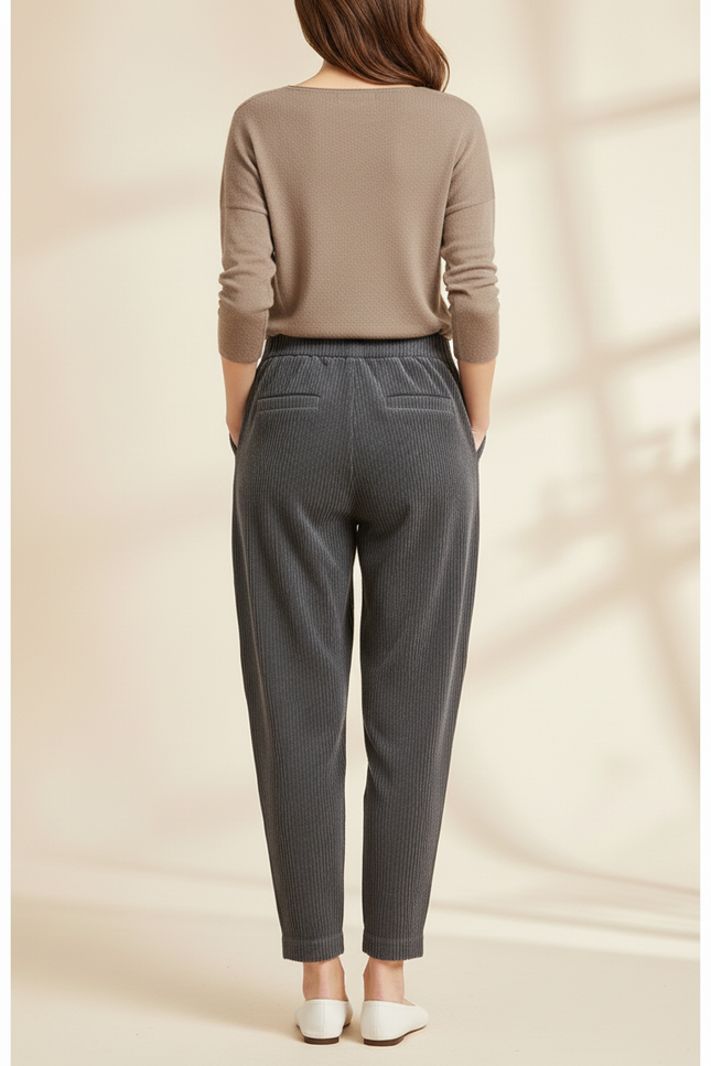 Pantalon Baggy Gris Côtelé Ample Plissé Décontracté - Cordé - vue 2