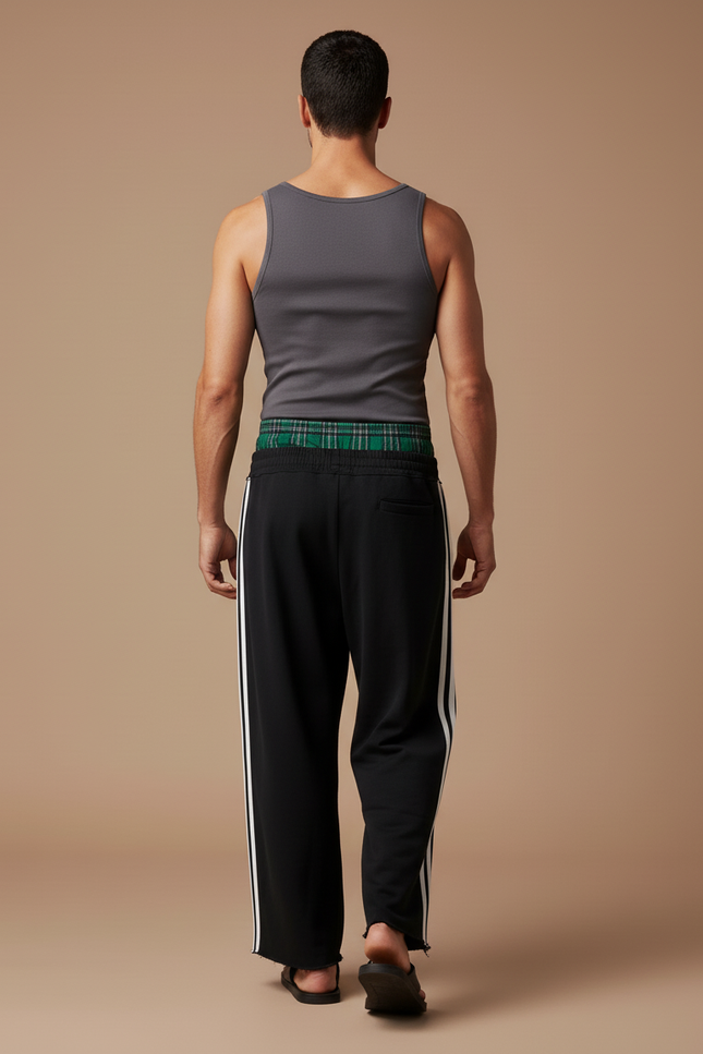 Pantalon Baggy Noir Rayures Blanches Large Décontracté - Molleton - vue 2