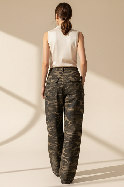 Pantalon Baggy Camouflage Femme - Kaki Toile - vue 2