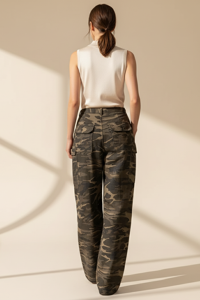 Pantalon Baggy Camouflage Femme - Kaki Toile - vue 2
