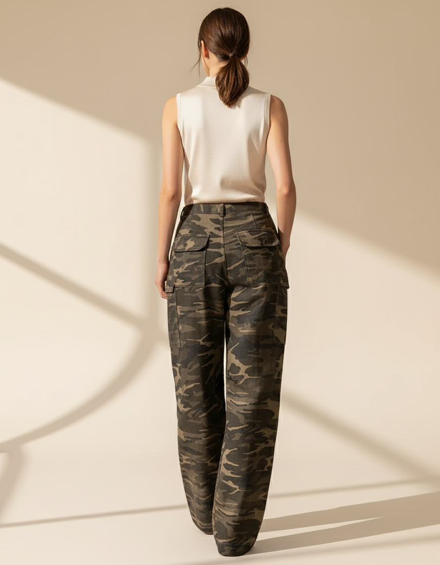 Pantalon Baggy Camouflage Femme - Kaki Toile - vue 2