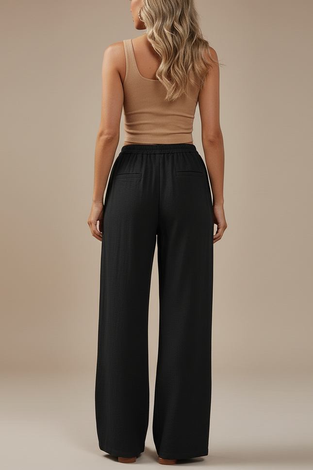 Pantalon Baggy Noir Fluide Cordon Décontracté Femme - Viscose - vue 2