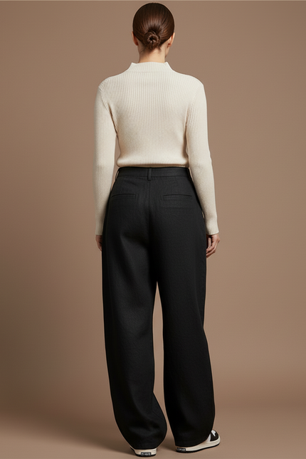 Pantalon Baggy Noir Ample Taille Haute Décontracté - Lin - vue 2