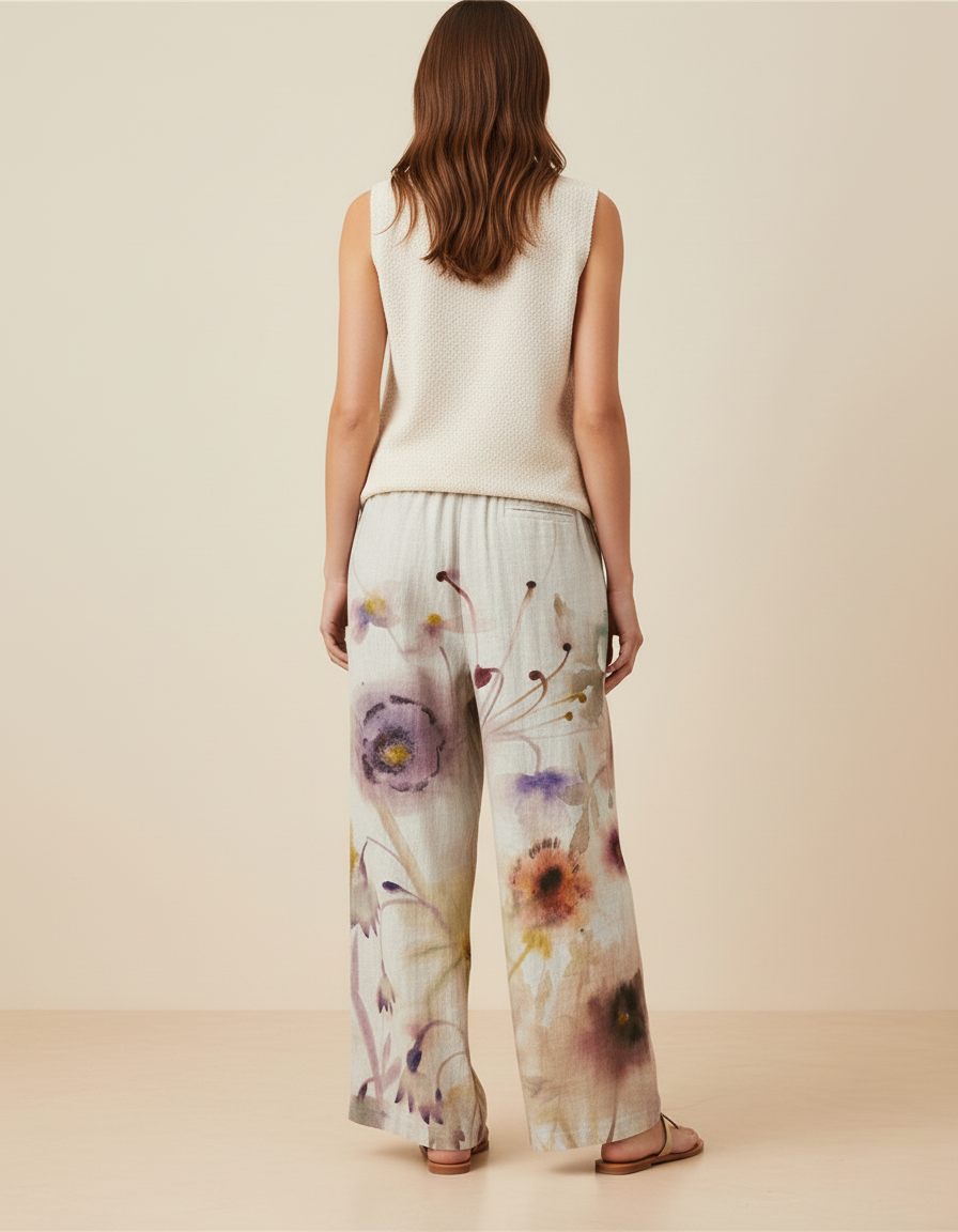 Pantalon Baggy Fleuri Ample Lin Décontracté Femme - Multicolore - vue 2