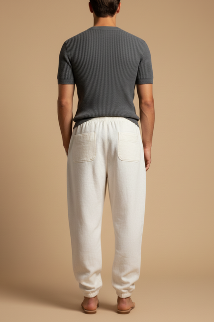 Pantalon Baggy Blanc Brodé Dragon Décontracté Ample - Molleton - vue 2