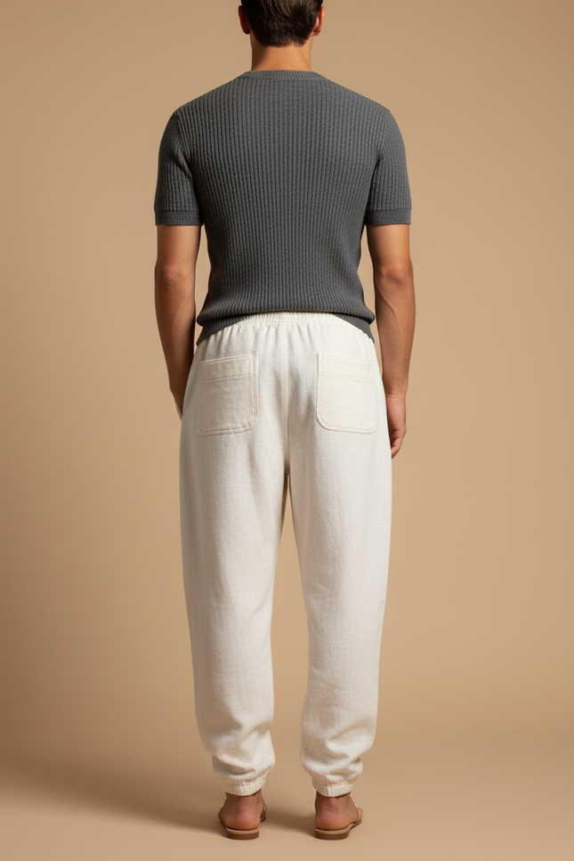 Pantalon Baggy Blanc Brodé Dragon Décontracté Ample - Molleton - vue 2