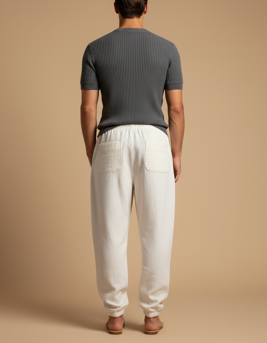 Pantalon Baggy Blanc Brodé Dragon Décontracté Ample - Molleton - vue 2
