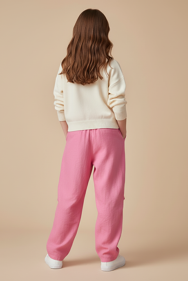 Pantalon Baggy Rose Ample Lin Confortable Fille - vue 2