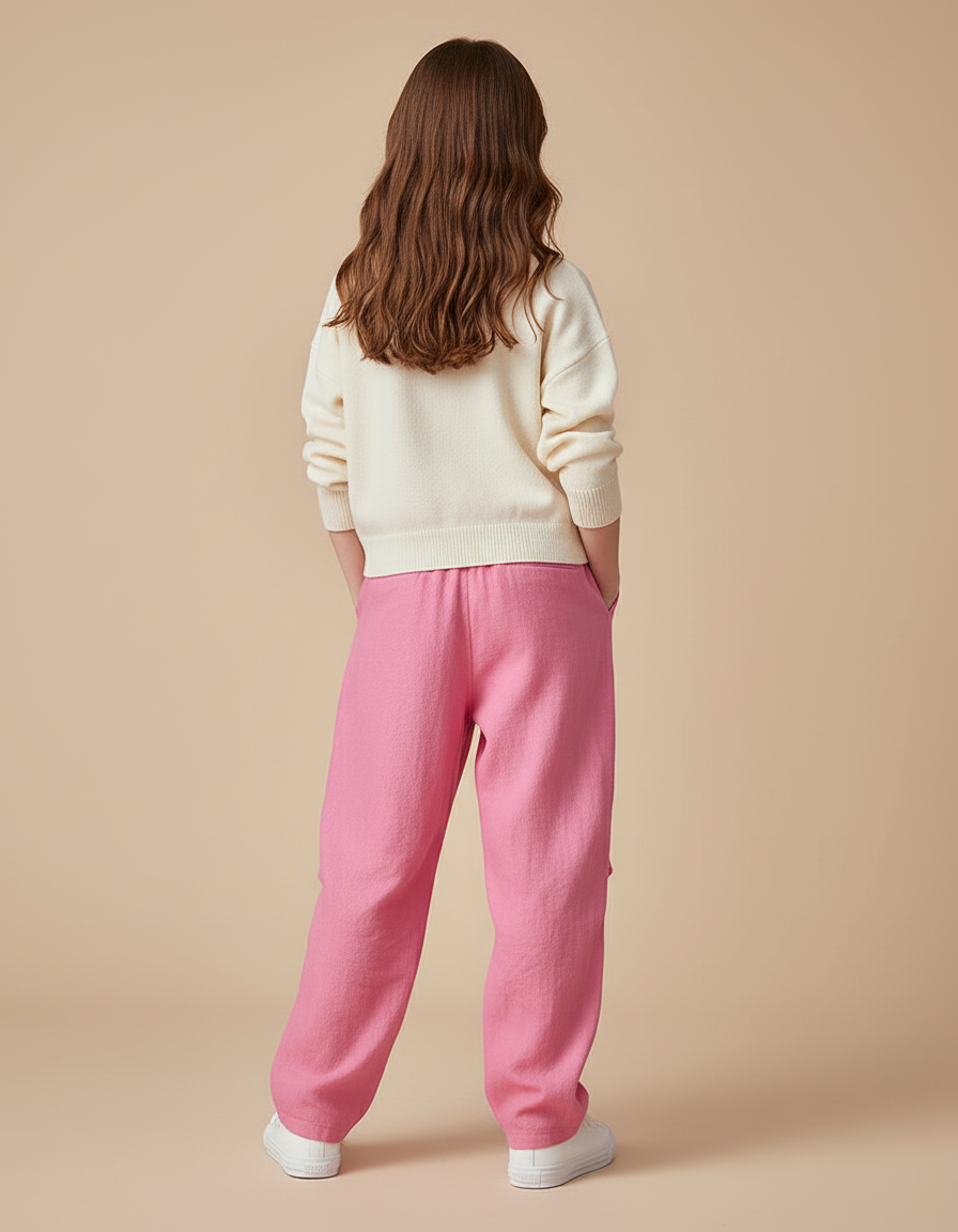 Pantalon Baggy Rose Ample Lin Confortable Fille - vue 2