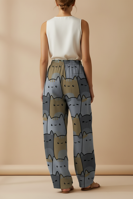Pantalon Baggy Imprimé Chats Ample Confortable Femme - Viscose - vue 2