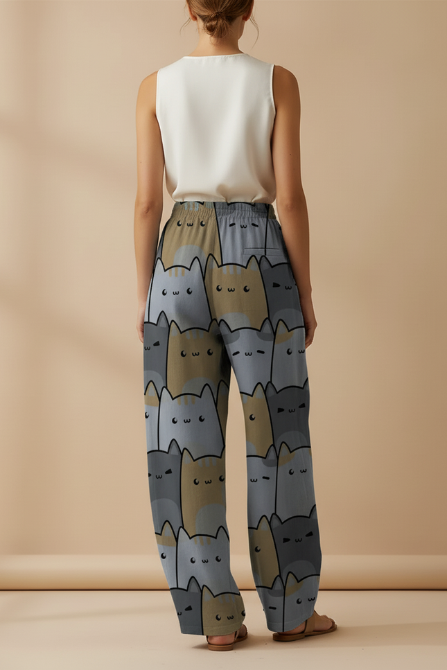 Pantalon Baggy Imprimé Chats Ample Confortable Femme - Viscose - vue 2