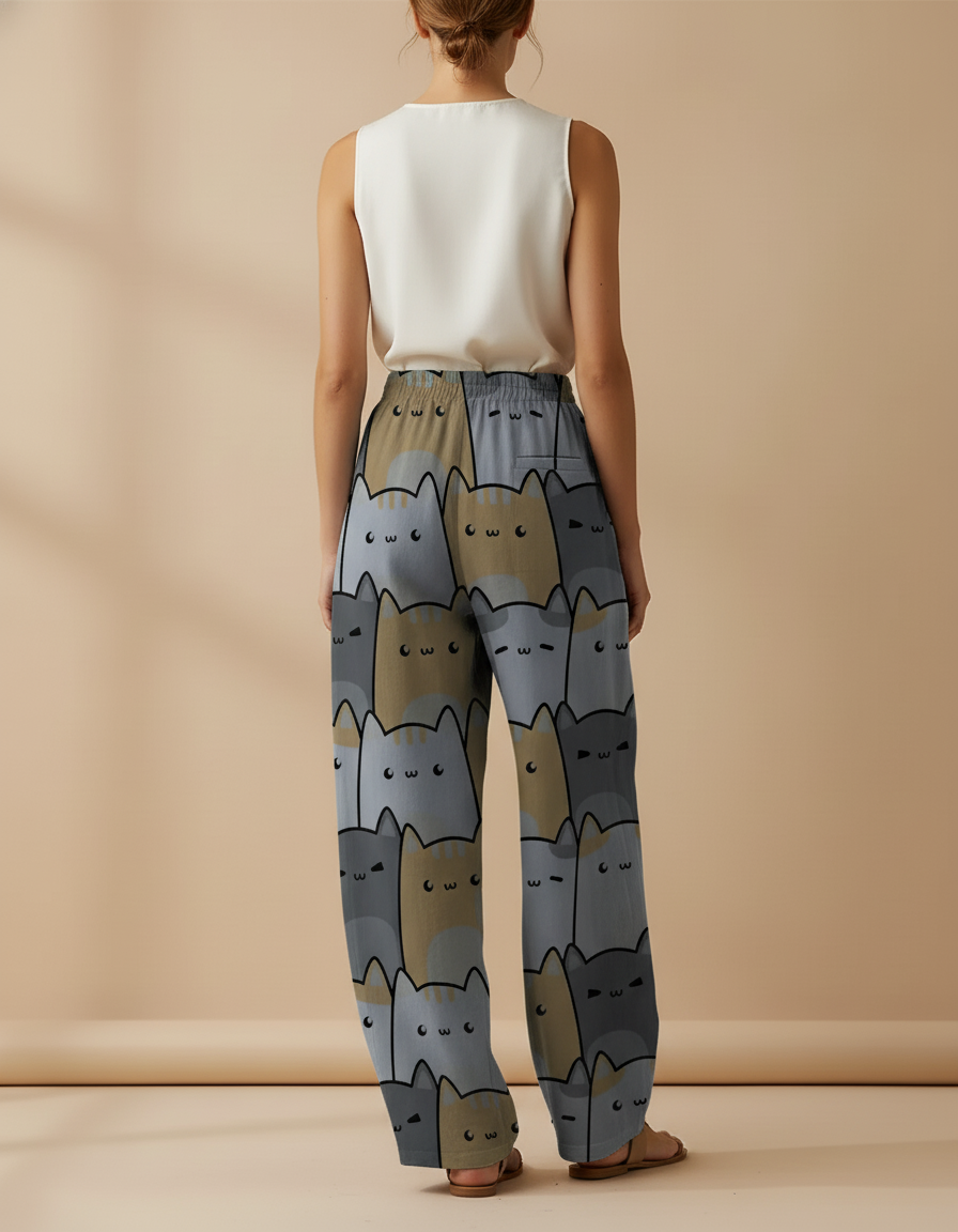 Pantalon Baggy Imprimé Chats Ample Confortable Femme - Viscose - vue 2