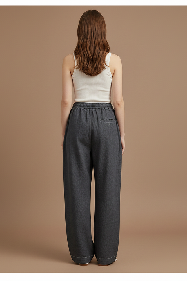 Pantalon Baggy Gris Foncé Cordon Large Décontracté Femme - Jean - vue 2
