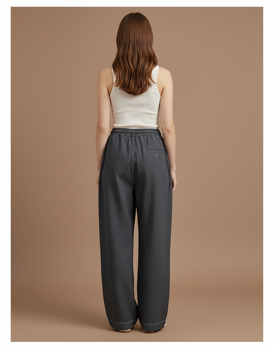 Pantalon Baggy Gris Foncé Cordon Large Décontracté Femme - Jean - vue 2
