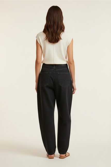 Pantalon Baggy Noir Ample Taille Haute Décontracté Femme - Jean - vue 2