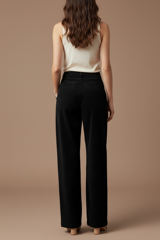 Pantalon Baggy Noir Côtelé Ample Décontracté Fluide - Cordé - vue 2