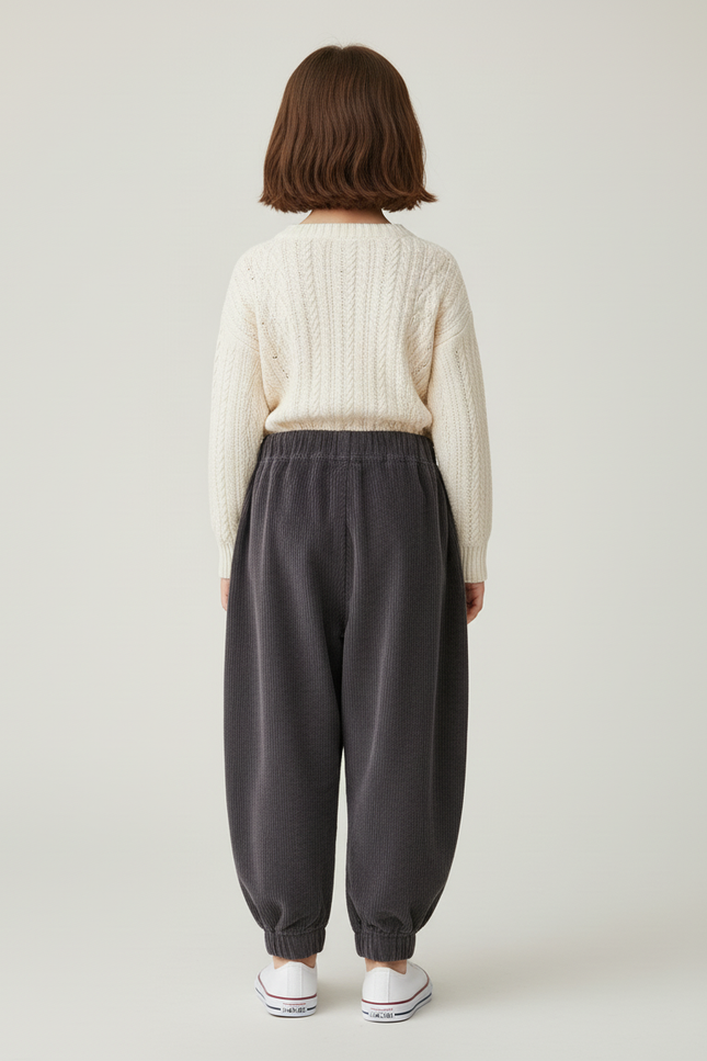 Pantalon Baggy Côtelé Gris Ample Confortable Enfant - Cordé - vue 2