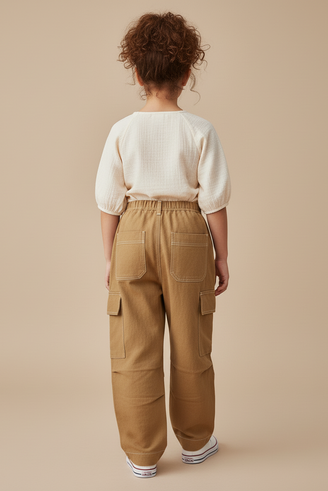 Pantalon Baggy Marron Ample Cargo Coton Enfant - vue 2