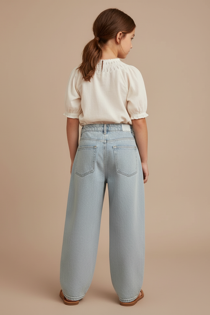 Pantalon Baggy Bleu Clair Ample Plissé Enfant - Jean - vue 2