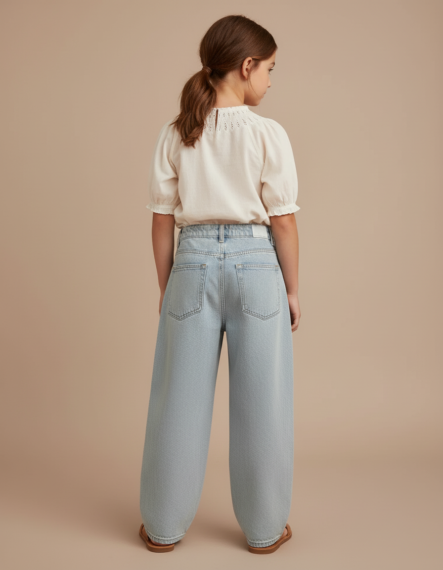 Pantalon Baggy Bleu Clair Ample Plissé Enfant - Jean - vue 2