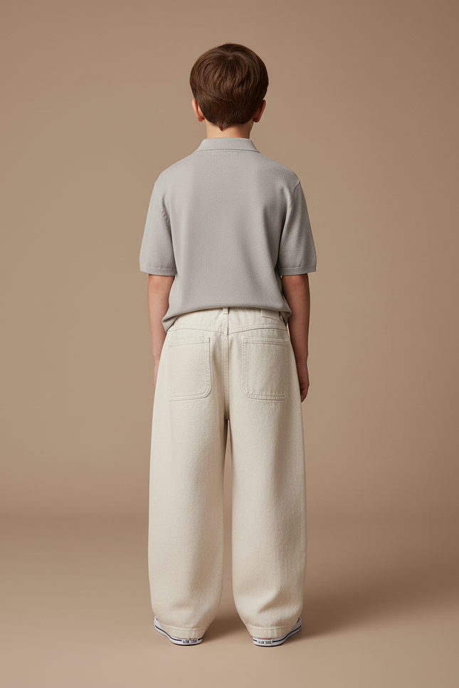 Pantalon Baggy Beige Large Coton Décontracté Garçon - Toile - vue 2