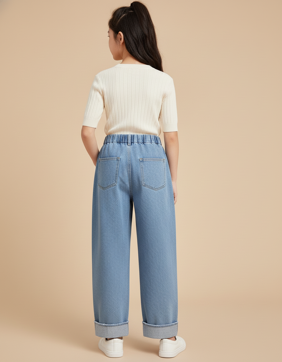 Pantalon Baggy Denim Bleu Ample Décontracté Enfant - Jean - vue 2