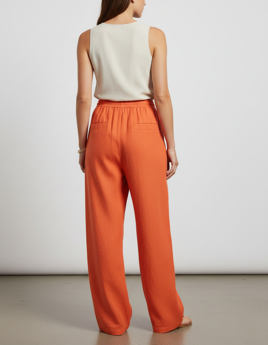 Pantalon Baggy Orange Lin Ample Fluide Femme - vue 2