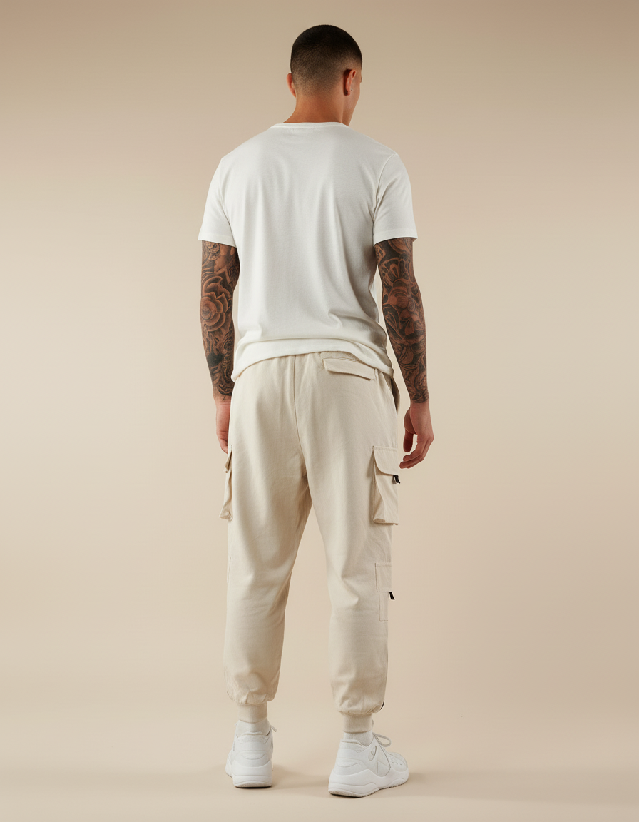 Pantalon Baggy Beige Cargo Décontracté Multi-Poches Homme - Molleton - vue 2