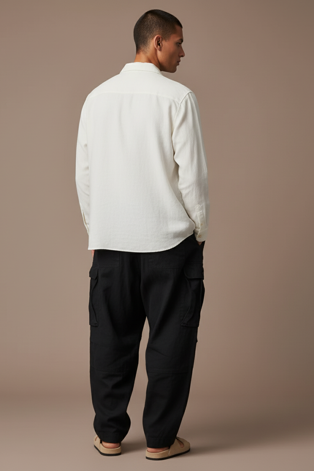 Pantalon Baggy Noir Ample Cargo Coton Vintage Homme - vue 2