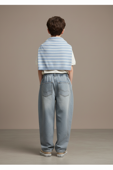 Pantalon Baggy Bleu Jean Ample Enfant Décontracté Cordon - vue 2