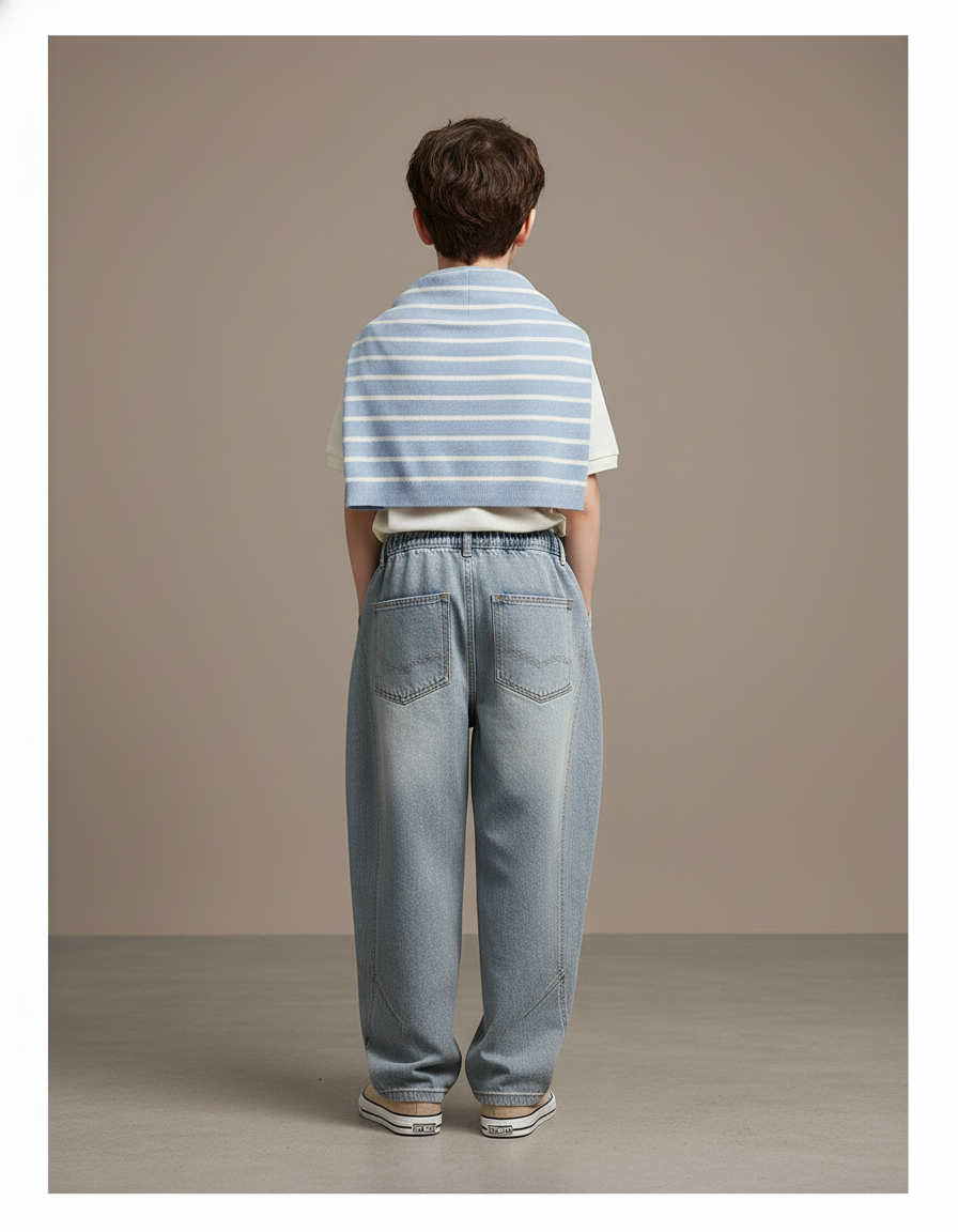 Pantalon Baggy Bleu Jean Ample Enfant Décontracté Cordon - vue 2